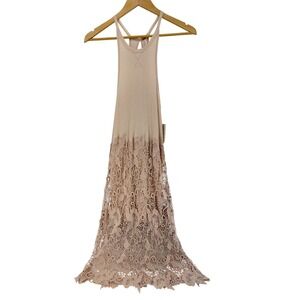 Free People NWT Cream Boho Lace Hem Midi Dress Cottagecore Romantic Small